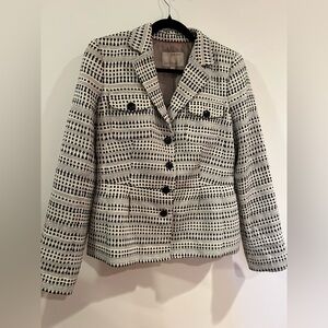 Banana Republic Heritage Black and Off-White Patterned Poplin Long-Sleeve Blazer